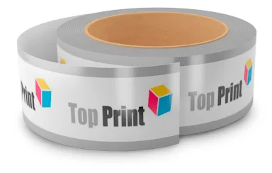 Valge pakketeibirull värvilise Top Printi logoga